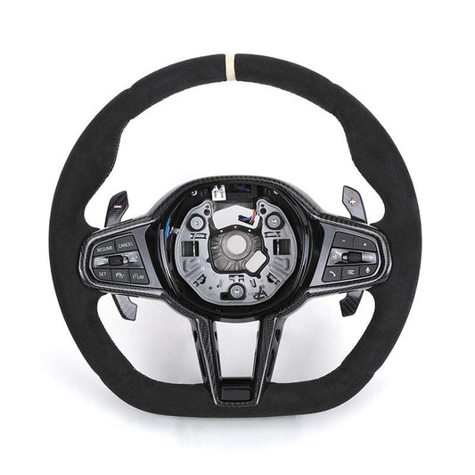 With Carbon Shift Paddle M Sport Alcantara Leather Steering Wheel for BMW M5 F10 F90 M6 F06 F12 F13 F11 F07 F01 F02 F03 F04 LCI - YunLexus