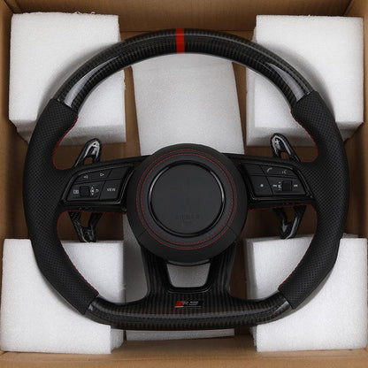 With Carbon Shift Paddle RS Half Leather Carbon Fiber Steering Wheel for Audi A3 A4 A5 S3 S4 S5 B9 B8 B8.5 SQ5 Q8 RS3 RSQ8 Q3