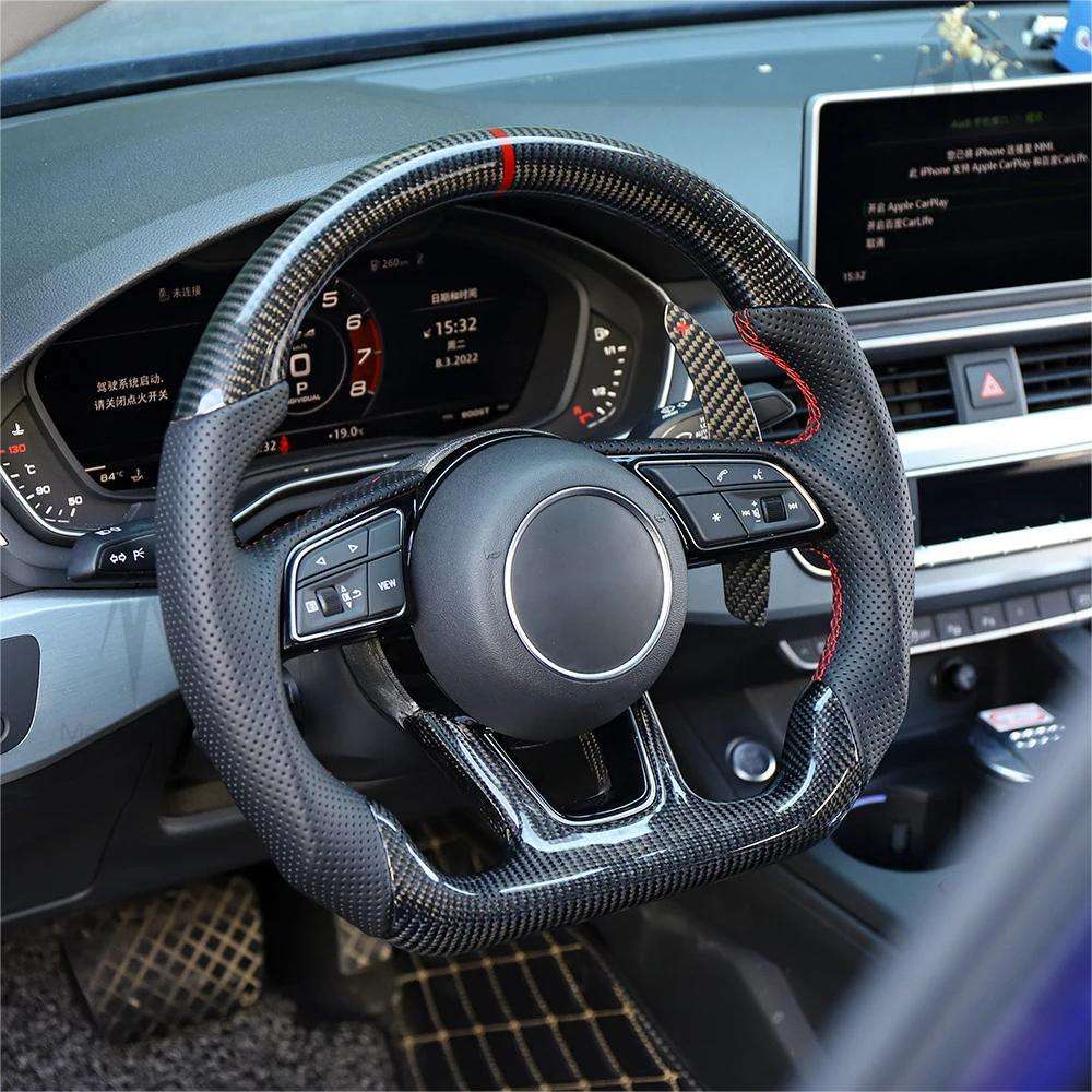 With Carbon Shift Paddle RS Half Leather Carbon Fiber Steering Wheel for Audi A3 A4 A5 S3 S4 S5 B9 B8 B8.5 SQ5 Q8 RS3 RSQ8 Q3