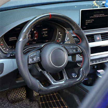 With Carbon Shift Paddle RS Half Leather Carbon Fiber Steering Wheel for Audi A3 A4 A5 S3 S4 S5 B9 B8 B8.5 SQ5 Q8 RS3 RSQ8 Q3