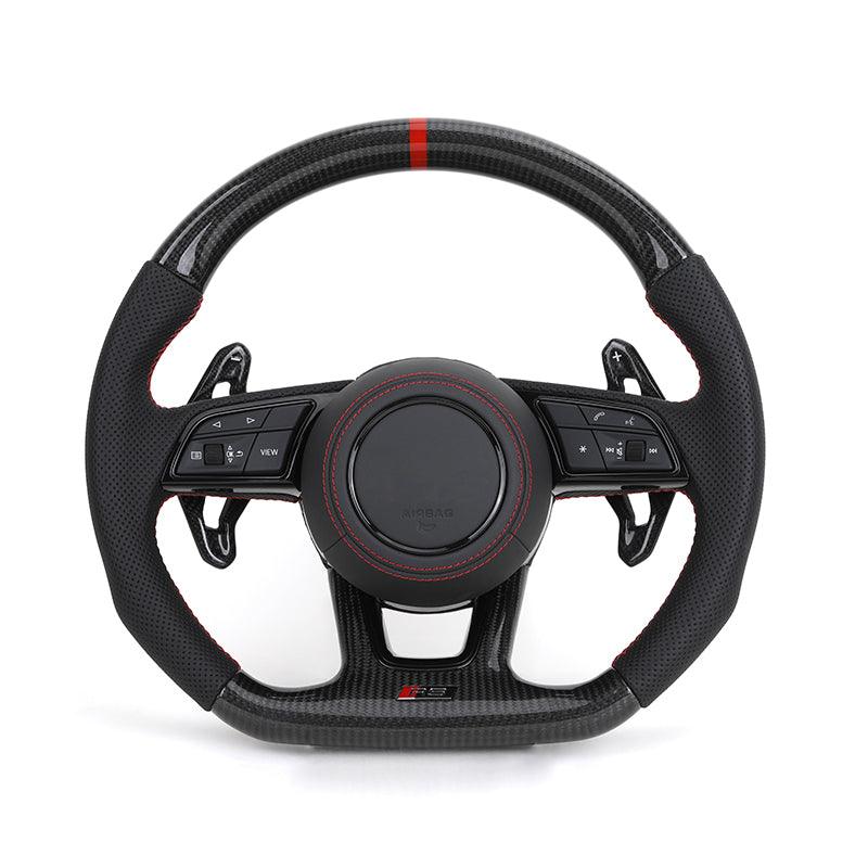 With Carbon Shift Paddle RS Half Leather Carbon Fiber Steering Wheel for Audi A3 A4 A5 S3 S4 S5 B9 B8 B8.5 SQ5 Q8 RS3 RSQ8 Q3