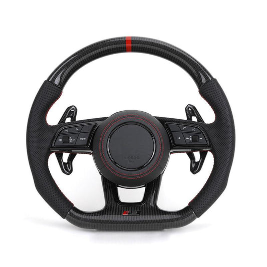 With Carbon Shift Paddle RS Half Leather Carbon Fiber Steering Wheel for Audi A3 A4 A5 S3 S4 S5 B9 B8 B8.5 SQ5 Q8 RS3 RSQ8 Q3