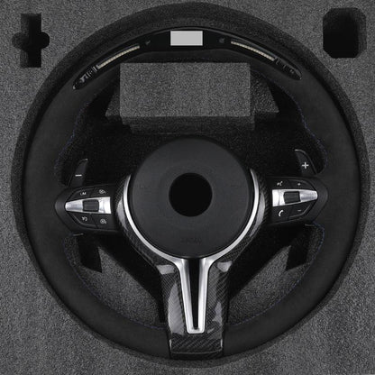 With Carbon Trim Full Alcantara Leather LED Steering Wheel for BMW F30 X5 E70 F15 F20 F22 F25 F32 E90 E92 M3 F80 M4 F82 M5 F10 - YunLexus