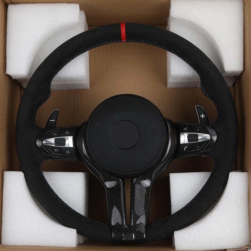 With Carbon Trim Full Alcantara Leather M Sport Steering Wheel for BMW F10 F30 M2 F87 M3 F80 M4 F82 M5 F90 X5M E70 E60 E90 E92 - YunLexus