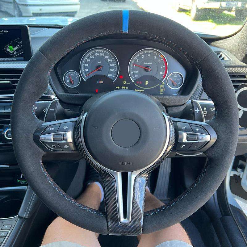 With Carbon Trim Full Alcantara Leather M Sport Steering Wheel for BMW F10 F30 M2 F87 M3 F80 M4 F82 M5 F90 X5M E70 E60 E90 E92 - YunLexus