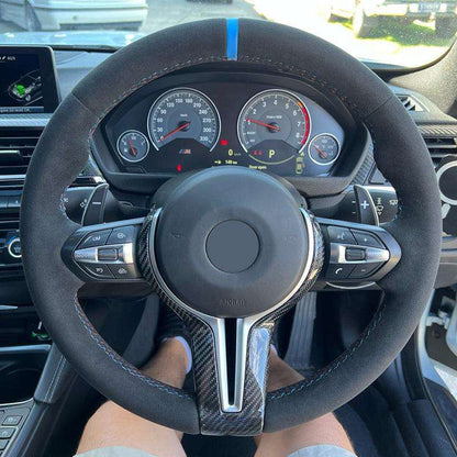 With Carbon Trim Full Alcantara Leather M Sport Steering Wheel for BMW F10 F30 M2 F87 M3 F80 M4 F82 M5 F90 X5M E70 E60 E90 E92 - YunLexus