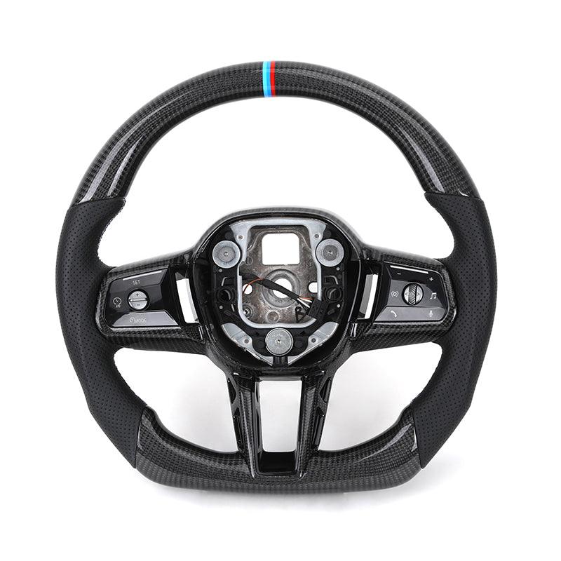 With Carbon Trim Half Perforated Leather Steering Wheel for BMW M3 F80 F82 F85 M2 F87 M5 F90 F97 i5 G11 G12 G20 G30 G42 G80 G82 - YunLexus