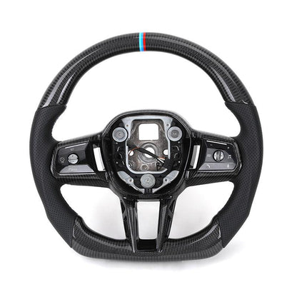 With Carbon Trim Half Perforated Leather Steering Wheel for BMW M3 F80 F82 F85 M2 F87 M5 F90 F97 i5 G11 G12 G20 G30 G42 G80 G82 - YunLexus