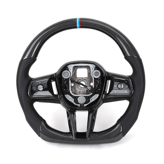 With Carbon Trim Half Perforated Leather Steering Wheel for BMW M3 F80 F82 F85 M2 F87 M5 F90 F97 i5 G11 G12 G20 G30 G42 G80 G82 - YunLexus