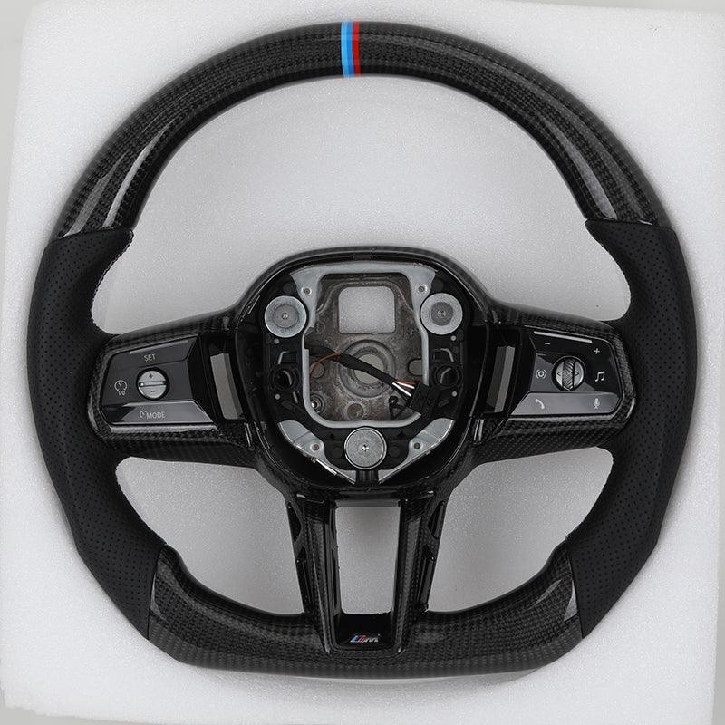 With Carbon Trim Half Perforated Leather Steering Wheel for BMW M3 F80 F82 F85 M2 F87 M5 F90 F97 i5 G11 G12 G20 G30 G42 G80 G82 - YunLexus