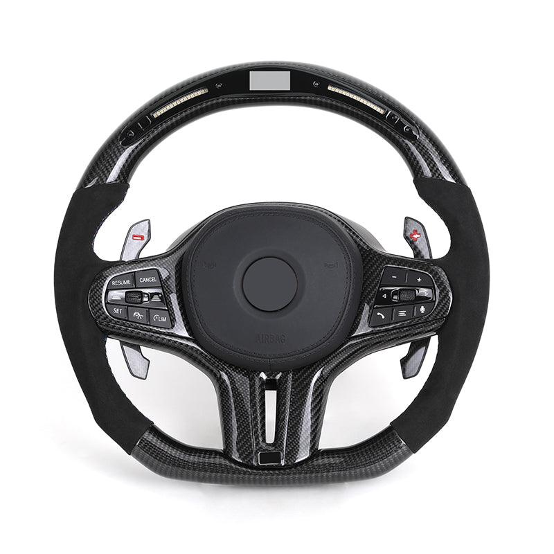 With Carbon Trim Heated Half Alcantara Carbon LED Steering Wheel for BMW G05 G07 G11 G12 G20 G22 G30 G80 M3 G81 G82 G83 M4 G87 - YunLexus