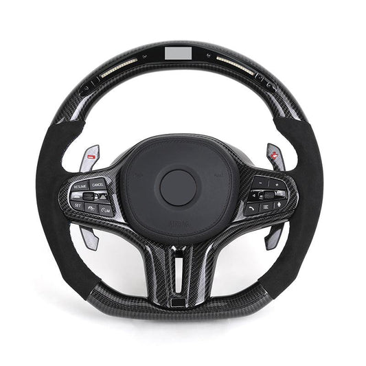 With Carbon Trim Heated Half Alcantara Carbon LED Steering Wheel for BMW G05 G07 G11 G12 G20 G22 G30 G80 M3 G81 G82 G83 M4 G87 - YunLexus