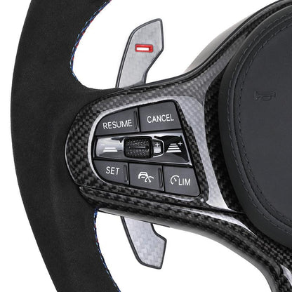 With Carbon Trim Heated Half Alcantara Carbon LED Steering Wheel for BMW G05 G07 G11 G12 G20 G22 G30 G80 M3 G81 G82 G83 M4 G87 - YunLexus