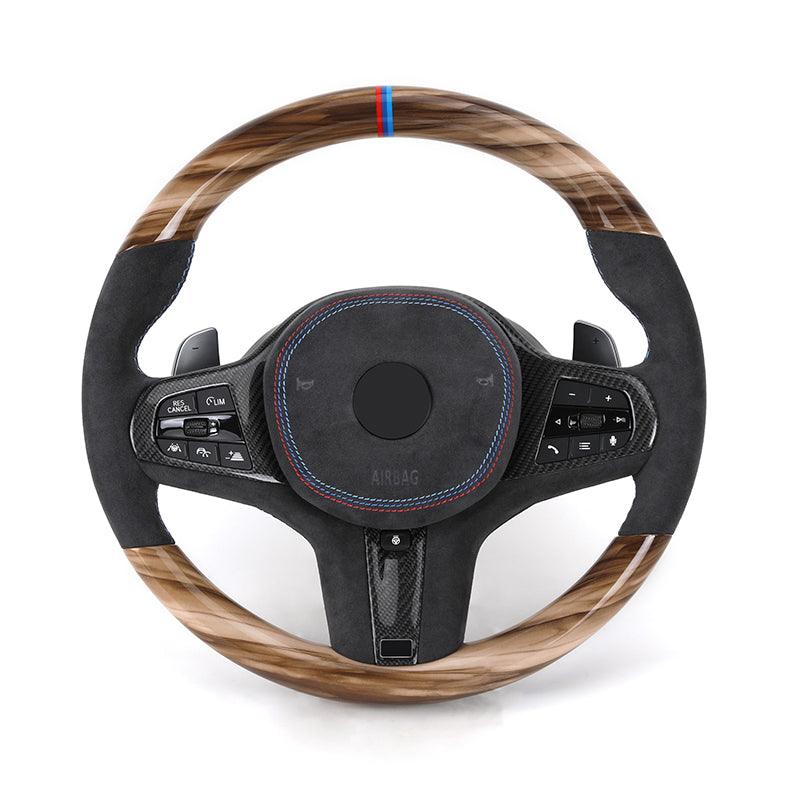 With Carbon Trim Heated Half Alcantara Wooden M Steering Wheel for BMW G01 G05 G07 G11 G12 G20 G22 G30 G80 M3 G81 G82 G83 M4 G87 - YunLexus