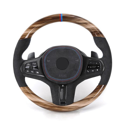 With Carbon Trim Heated Half Alcantara Wooden M Steering Wheel for BMW G01 G05 G07 G11 G12 G20 G22 G30 G80 M3 G81 G82 G83 M4 G87 - YunLexus