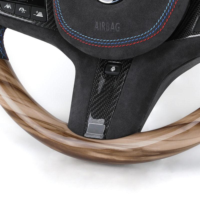 With Carbon Trim Heated Half Alcantara Wooden M Steering Wheel for BMW G01 G05 G07 G11 G12 G20 G22 G30 G80 M3 G81 G82 G83 M4 G87 - YunLexus