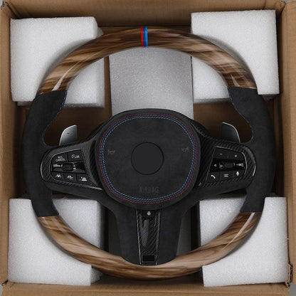 With Carbon Trim Heated Half Alcantara Wooden M Steering Wheel for BMW G01 G05 G07 G11 G12 G20 G22 G30 G80 M3 G81 G82 G83 M4 G87 - YunLexus