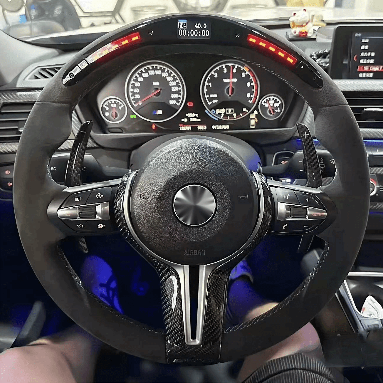 With Carbon Trim Led Full Alcantara M Performance Steering Wheel for BMW F01 F10 F11 F20 F22 F30 F32 F80 F82 F90 E92 E60 E88 - YunLexus