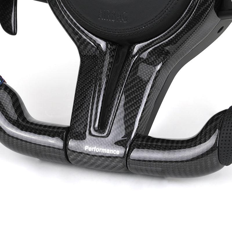 With Carbon Trim Paddle Half Perforated Leather Carbon LED Steering Wheel for BMW F10 F30 F32 F36 F80 M4 F82 X5 F15 E70 X6 E71 - YunLexus
