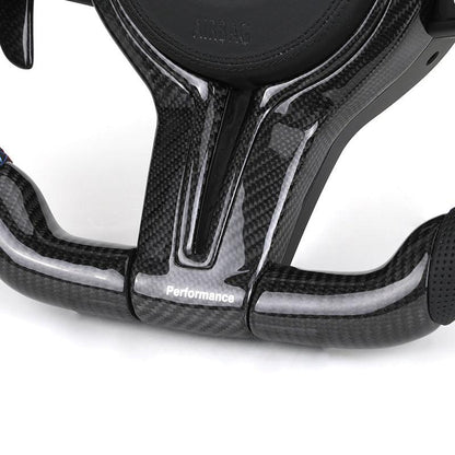 With Carbon Trim Paddle Half Perforated Leather Carbon LED Steering Wheel for BMW F10 F30 F32 F36 F80 M4 F82 X5 F15 E70 X6 E71 - YunLexus