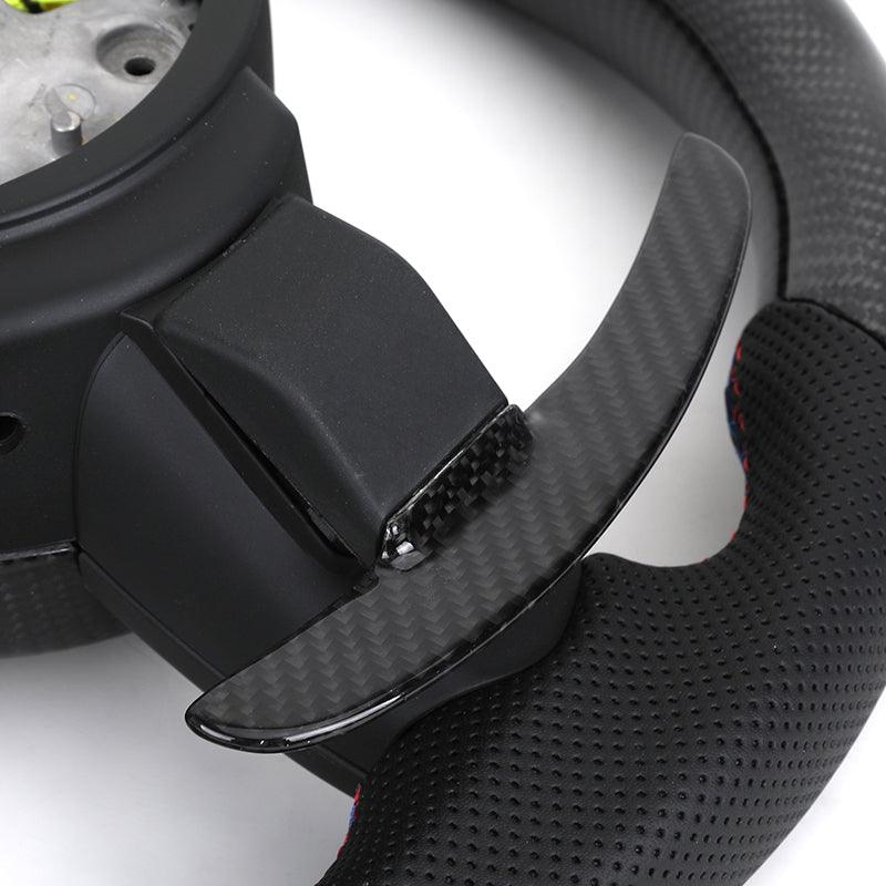 With Carbon Trim Paddle Half Perforated Leather Carbon LED Steering Wheel for BMW F10 F30 F32 F36 F80 M4 F82 X5 F15 E70 X6 E71 - YunLexus