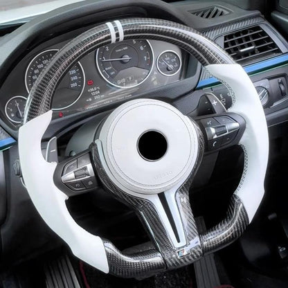 With Carbon Trim Shift Paddle Whit Leather M Sport Steering Wheel for BMW F10 F11 F20 F22 F30 F32 F80 M3 F82 F90 M5 X6 E71 E90 - YunLexus
