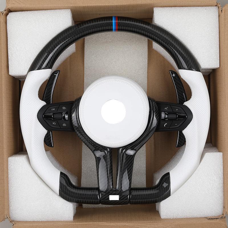 With Carbon Trim Shift Paddle Whit Leather M Sport Steering Wheel for BMW F10 F11 F20 F22 F30 F32 F80 M3 F82 F90 M5 X6 E71 E90 - YunLexus