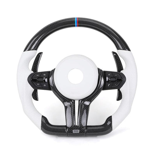 With Carbon Trim Shift Paddle Whit Leather M Sport Steering Wheel for BMW F10 F11 F20 F22 F30 F32 F80 M3 F82 F90 M5 X6 E71 E90 - YunLexus