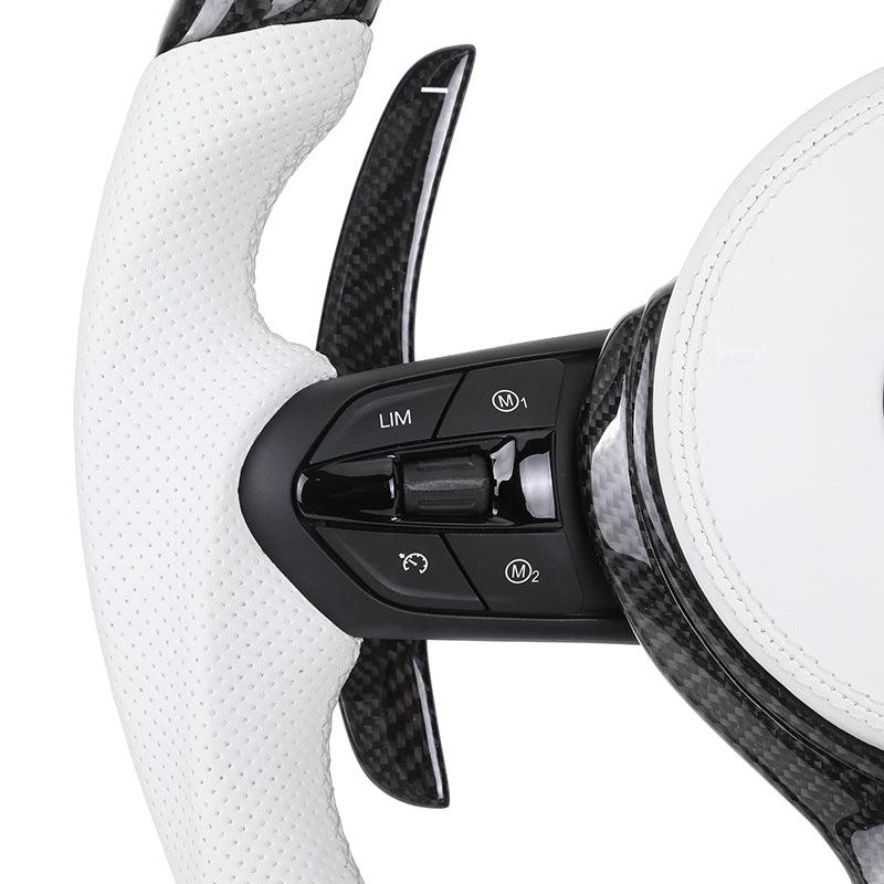 With Carbon Trim Shift Paddle Whit Leather M Sport Steering Wheel for BMW F10 F11 F20 F22 F30 F32 F80 M3 F82 F90 M5 X6 E71 E90 - YunLexus
