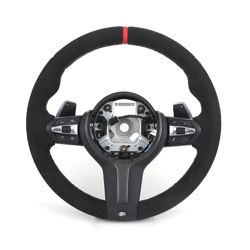 With Dry Carbon Trim Round Bottom M Sport Full Alcantara Steering Wheel for BMW F10 F30 M3 F80 M4 F82 M5 F90 F40 F44 F45 F46 F45 - YunLexus