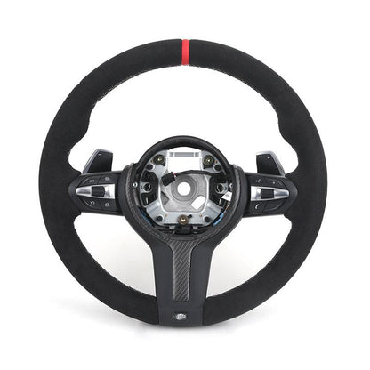 With Dry Carbon Trim Round Bottom M Sport Full Alcantara Steering Wheel for BMW F10 F30 M3 F80 M4 F82 M5 F90 F40 F44 F45 F46 F45 - YunLexus