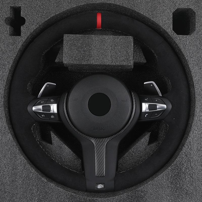 With Dry Carbon Trim Round Bottom M Sport Full Alcantara Steering Wheel for BMW F10 F30 M3 F80 M4 F82 M5 F90 F40 F44 F45 F46 F45 - YunLexus