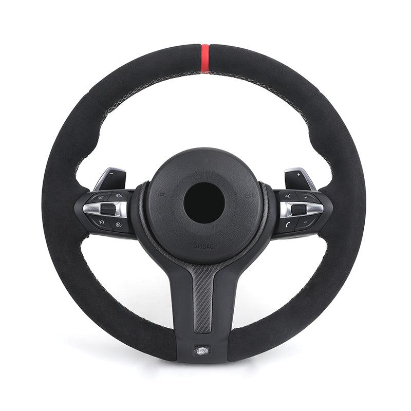 With Dry Carbon Trim Round Bottom M Sport Full Alcantara Steering Wheel for BMW F10 F30 M3 F80 M4 F82 M5 F90 F40 F44 F45 F46 F45 - YunLexus