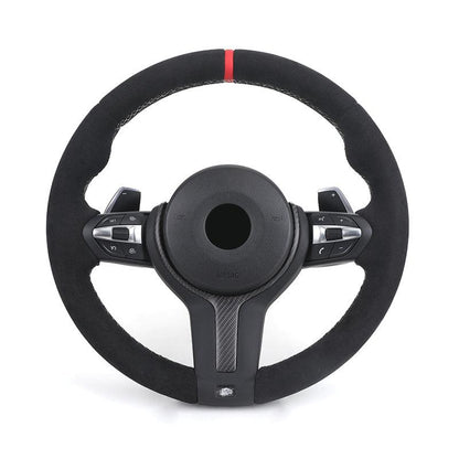 With Dry Carbon Trim Round Bottom M Sport Full Alcantara Steering Wheel for BMW F10 F30 M3 F80 M4 F82 M5 F90 F40 F44 F45 F46 F45 - YunLexus