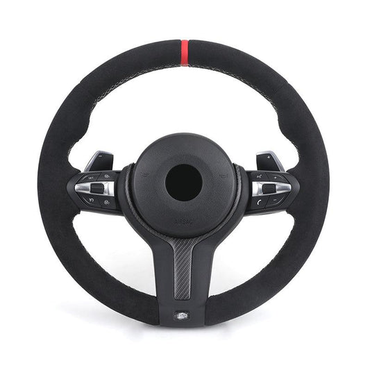 With Dry Carbon Trim Round Bottom M Sport Full Alcantara Steering Wheel for BMW F10 F30 M3 F80 M4 F82 M5 F90 F40 F44 F45 F46 F45 - YunLexus