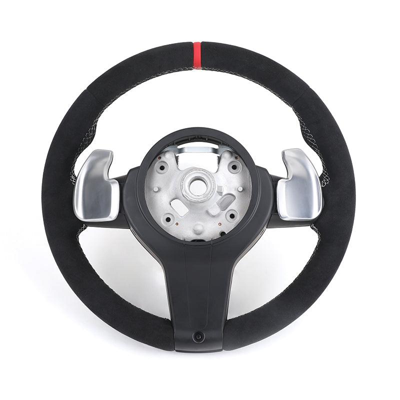 With Dry Carbon Trim Round Bottom M Sport Full Alcantara Steering Wheel for BMW F10 F30 M3 F80 M4 F82 M5 F90 F40 F44 F45 F46 F45 - YunLexus