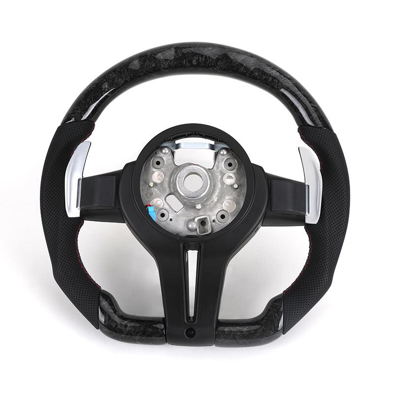 With Forged Carbon Fiber Trim Perforated Leather M Sport LED Steering Wheel for BMW 3 Series F10 F30 E60 E88 E90 F21 F07 F32 F36 - YunLexus