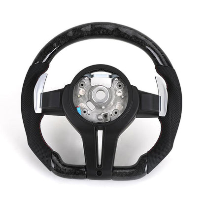 With Forged Carbon Fiber Trim Perforated Leather M Sport LED Steering Wheel for BMW 3 Series F10 F30 E60 E88 E90 F21 F07 F32 F36 - YunLexus