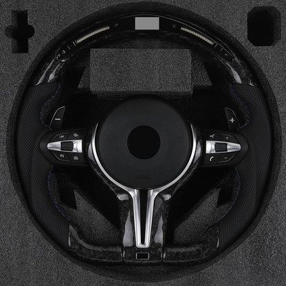 With Forged Carbon Fiber Trim Perforated Leather M Sport LED Steering Wheel for BMW 3 Series F10 F30 E60 E88 E90 F21 F07 F32 F36 - YunLexus