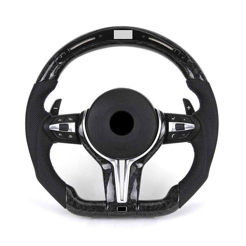 With Forged Carbon Fiber Trim Perforated Leather M Sport LED Steering Wheel for BMW 3 Series F10 F30 E60 E88 E90 F21 F07 F32 F36 - YunLexus