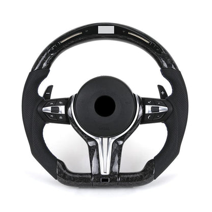 With Forged Carbon Fiber Trim Perforated Leather M Sport LED Steering Wheel for BMW 3 Series F10 F30 E60 E88 E90 F21 F07 F32 F36 - YunLexus