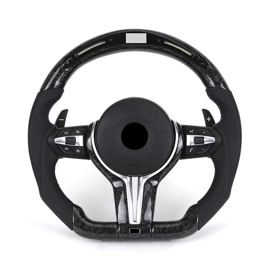With Forged Carbon Fiber Trim Perforated Leather M Sport LED Steering Wheel for BMW 3 Series F10 F30 E60 E88 E90 F21 F07 F32 F36 - YunLexus
