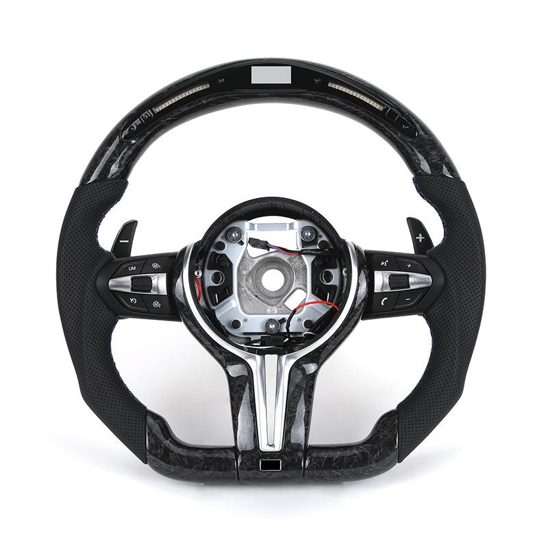 With Forged Carbon Fiber Trim Perforated Leather M Sport LED Steering Wheel for BMW 3 Series F10 F30 E60 E88 E90 F21 F07 F32 F36 - YunLexus