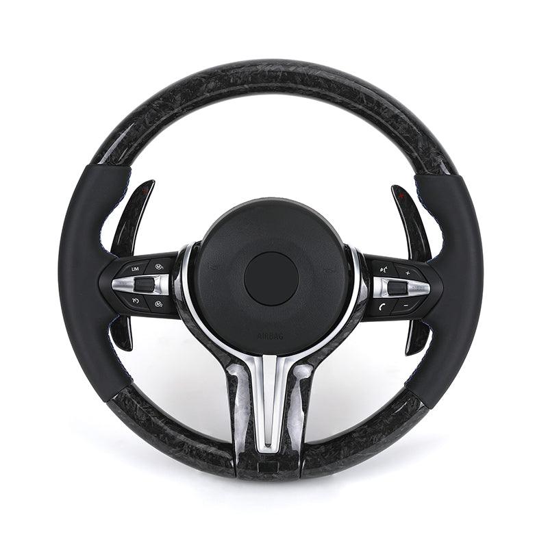 With Forged Carbon Paddle Shifters Half Perforated Leather M Sport Steering Wheel for BMW F10 F11 F12 F13 F30 X5M E70 F15 F80 M3 - YunLexus