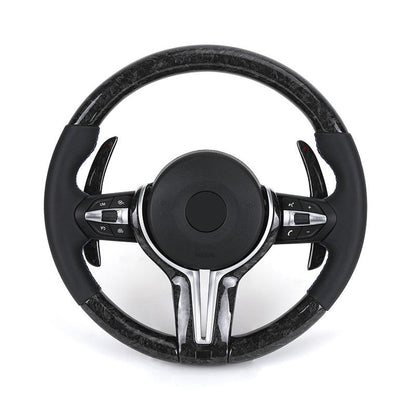 With Forged Carbon Paddle Shifters Half Perforated Leather M Sport Steering Wheel for BMW F10 F11 F12 F13 F30 X5M E70 F15 F80 M3 - YunLexus