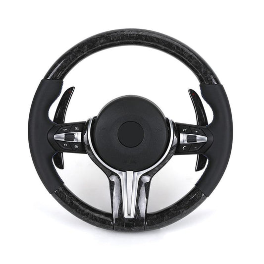 With Forged Carbon Paddle Shifters Half Perforated Leather M Sport Steering Wheel for BMW F10 F11 F12 F13 F30 X5M E70 F15 F80 M3 - YunLexus