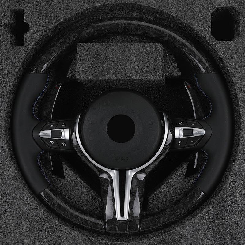 With Forged Carbon Paddle Shifters Half Perforated Leather M Sport Steering Wheel for BMW F10 F11 F12 F13 F30 X5M E70 F15 F80 M3 - YunLexus