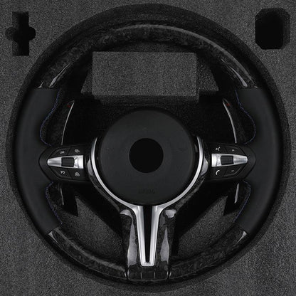 With Forged Carbon Paddle Shifters Half Perforated Leather M Sport Steering Wheel for BMW F10 F11 F12 F13 F30 X5M E70 F15 F80 M3 - YunLexus
