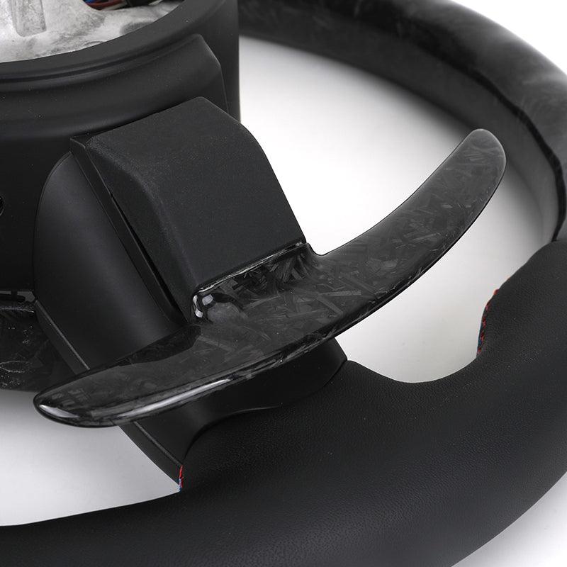 With Forged Carbon Paddle Shifters Half Perforated Leather M Sport Steering Wheel for BMW F10 F11 F12 F13 F30 X5M E70 F15 F80 M3 - YunLexus