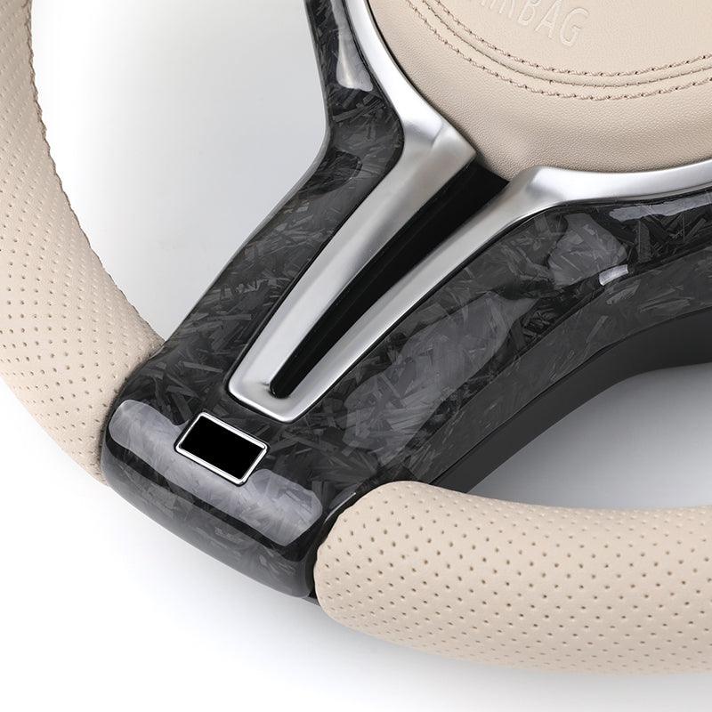 With Forged Carbon Trim Apricot Color Leather M Sport Steering Wheel for BMW F01 F06 F10 F11 F12 F15 F16 F20 F30 E90 E84 F80 M3 - YunLexus